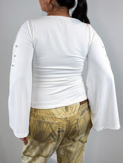 Anne Fontaine Ivory Keyhole Cutout Bell Sleeve Top - S/M