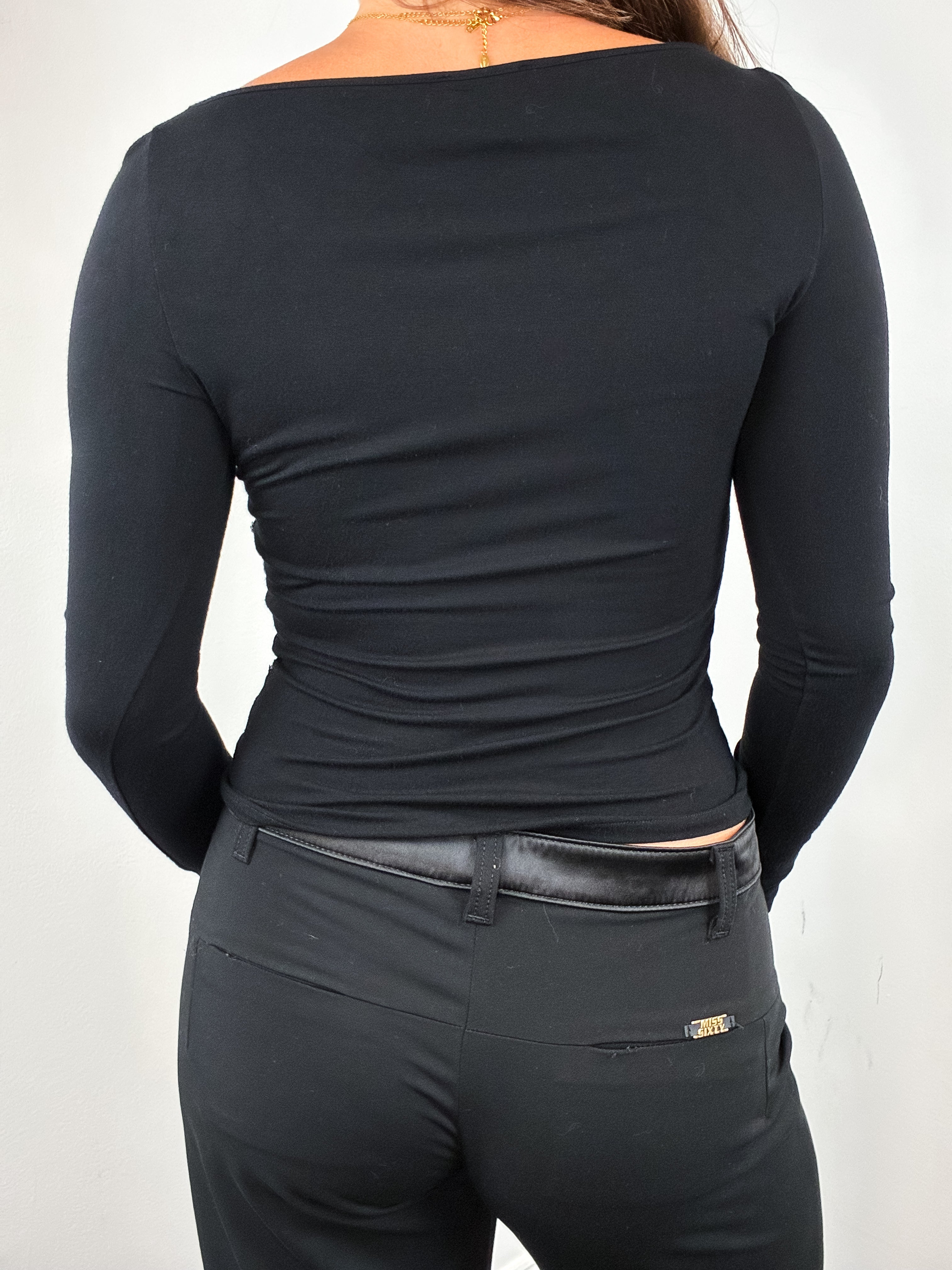 Gianfranco Ferré Studio 2000s Black Beaded Floral Appliqué Cutout Top - S/M