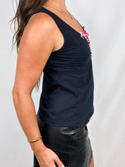 D&G Dolce & Gabbana 2000s Black Lace-Up Pink Ribbon Tank - S/M