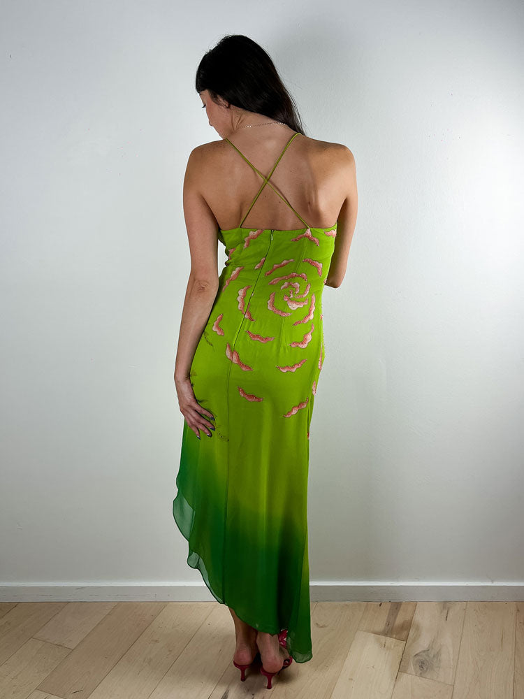 Fedeli Green Silk Vintage Dress