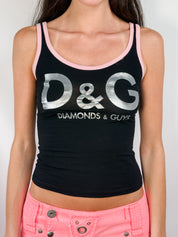 D&G Dolce & Gabbana 2000s "Diamonds & Guys" Silver Foil Logo Tank - XS/S