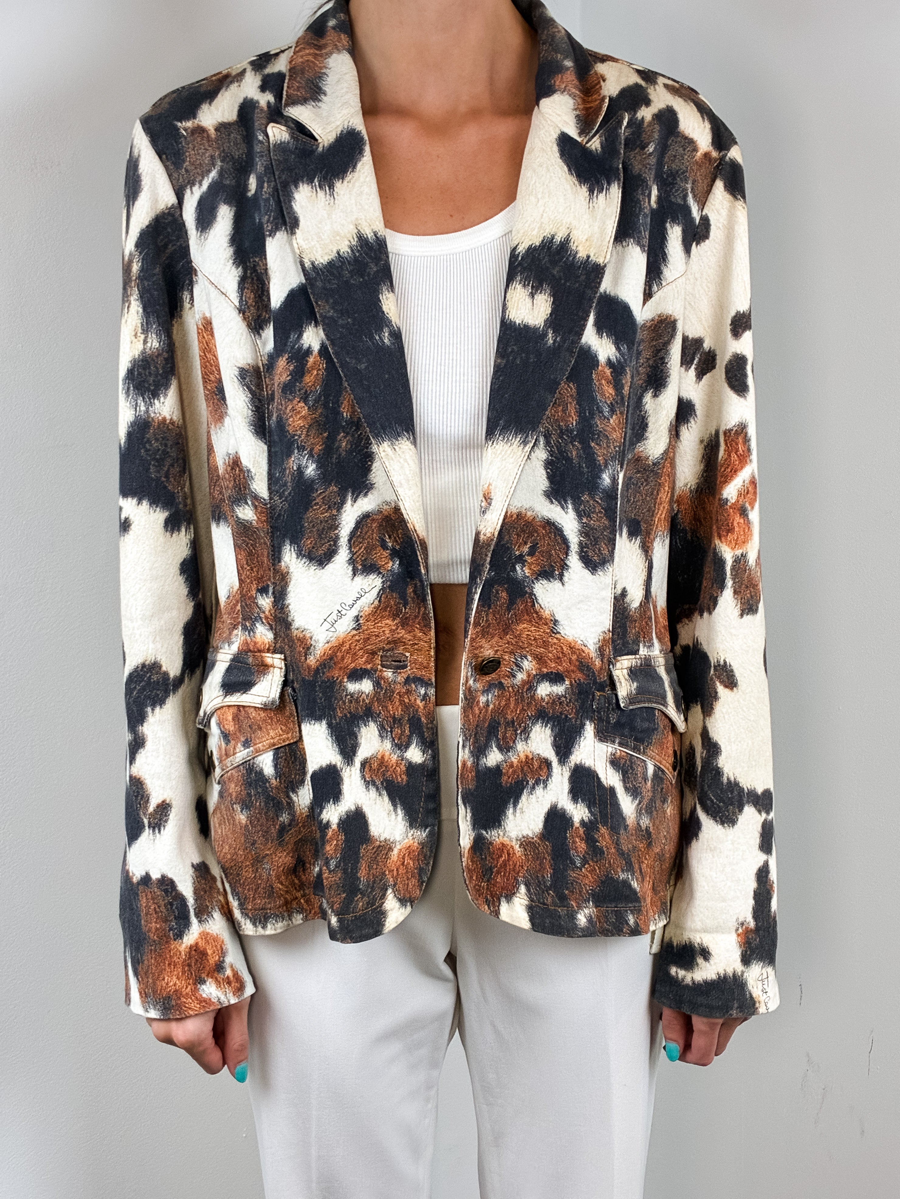 Just Cavalli 2000s Cow Print Cotton Blazer - L
