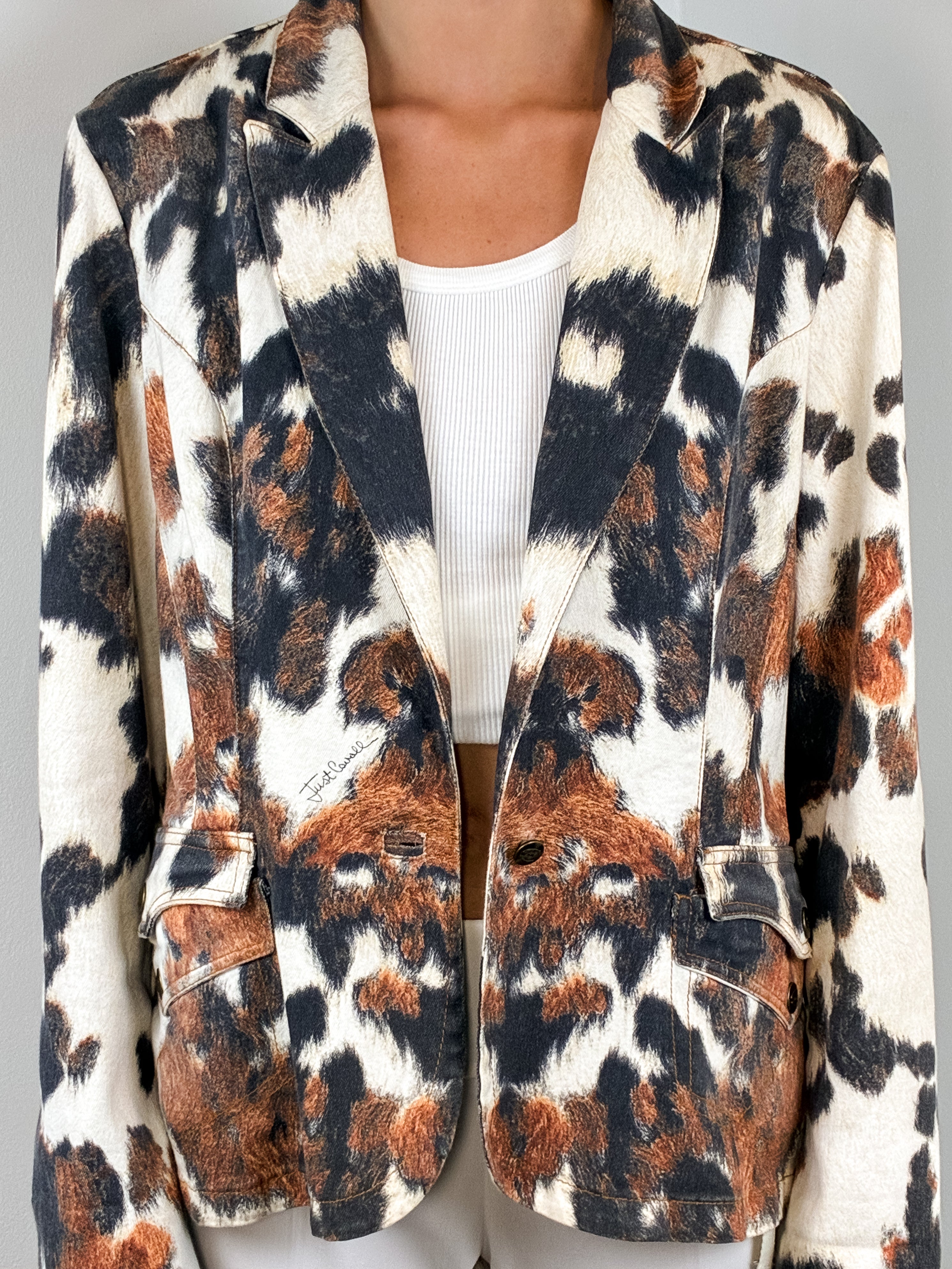 Just Cavalli 2000s Cow Print Cotton Blazer - L
