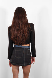 Cop Copine 2000s Grey Denim Logo Appliqué Asymmetric Mini Skirt - S
