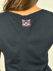 D&G Dolce & Gabbana 2000s Black Lace-Up Pink Ribbon Tank - S/M