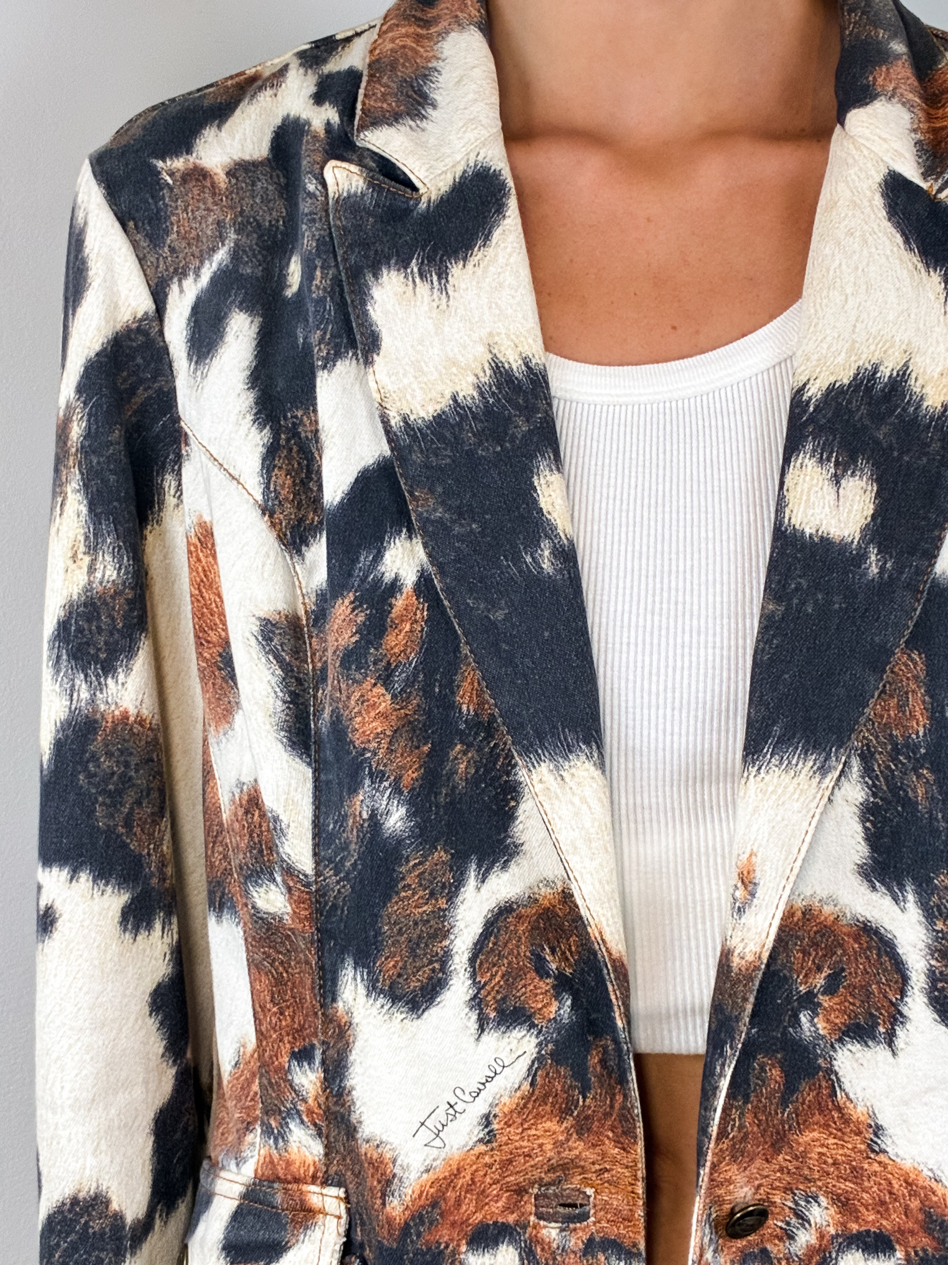 Just Cavalli 2000s Cow Print Cotton Blazer - L