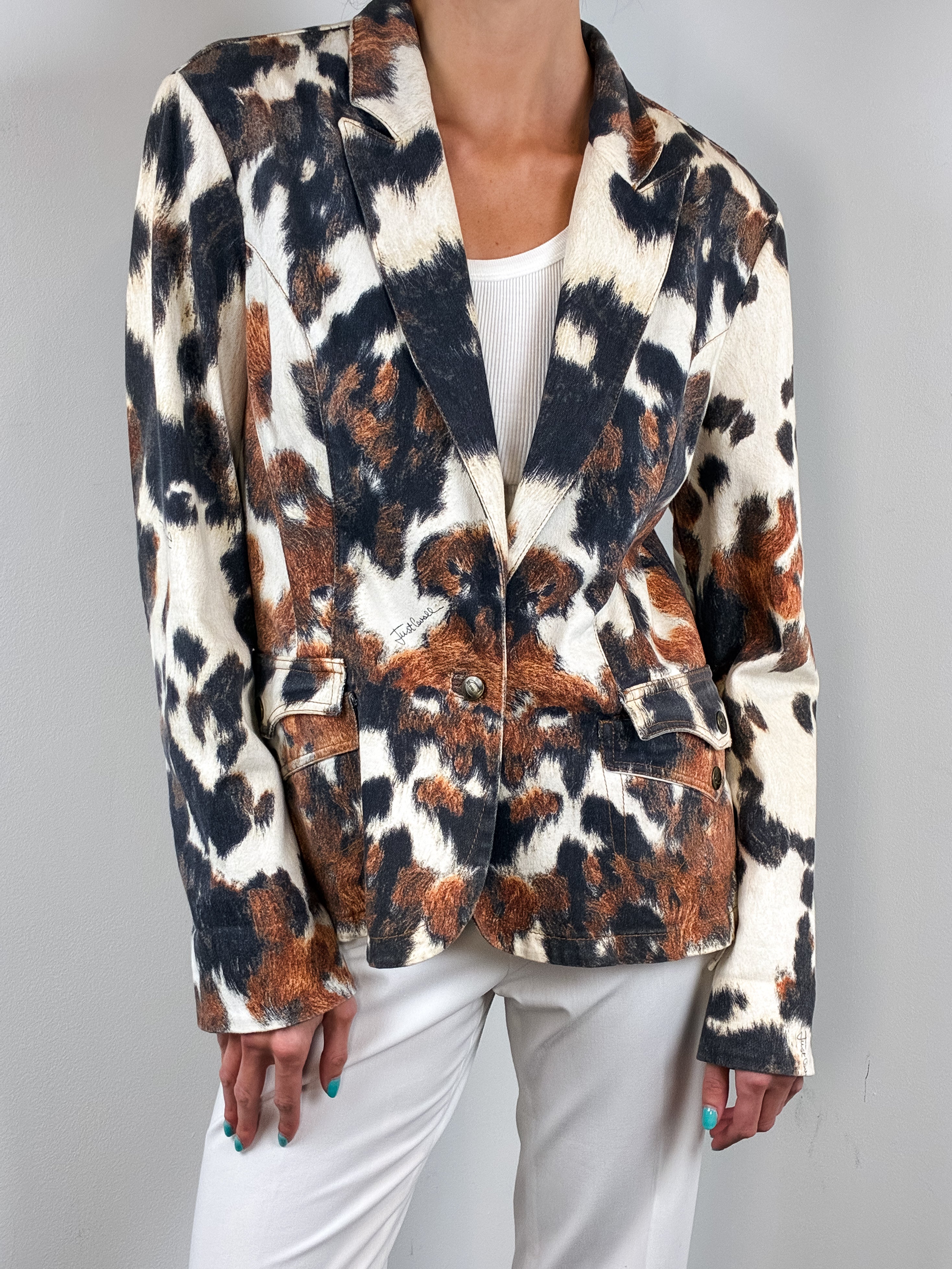 Just Cavalli 2000s Cow Print Cotton Blazer - L