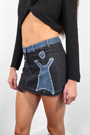 Cop Copine 2000s Grey Denim Logo Appliqué Asymmetric Mini Skirt - S