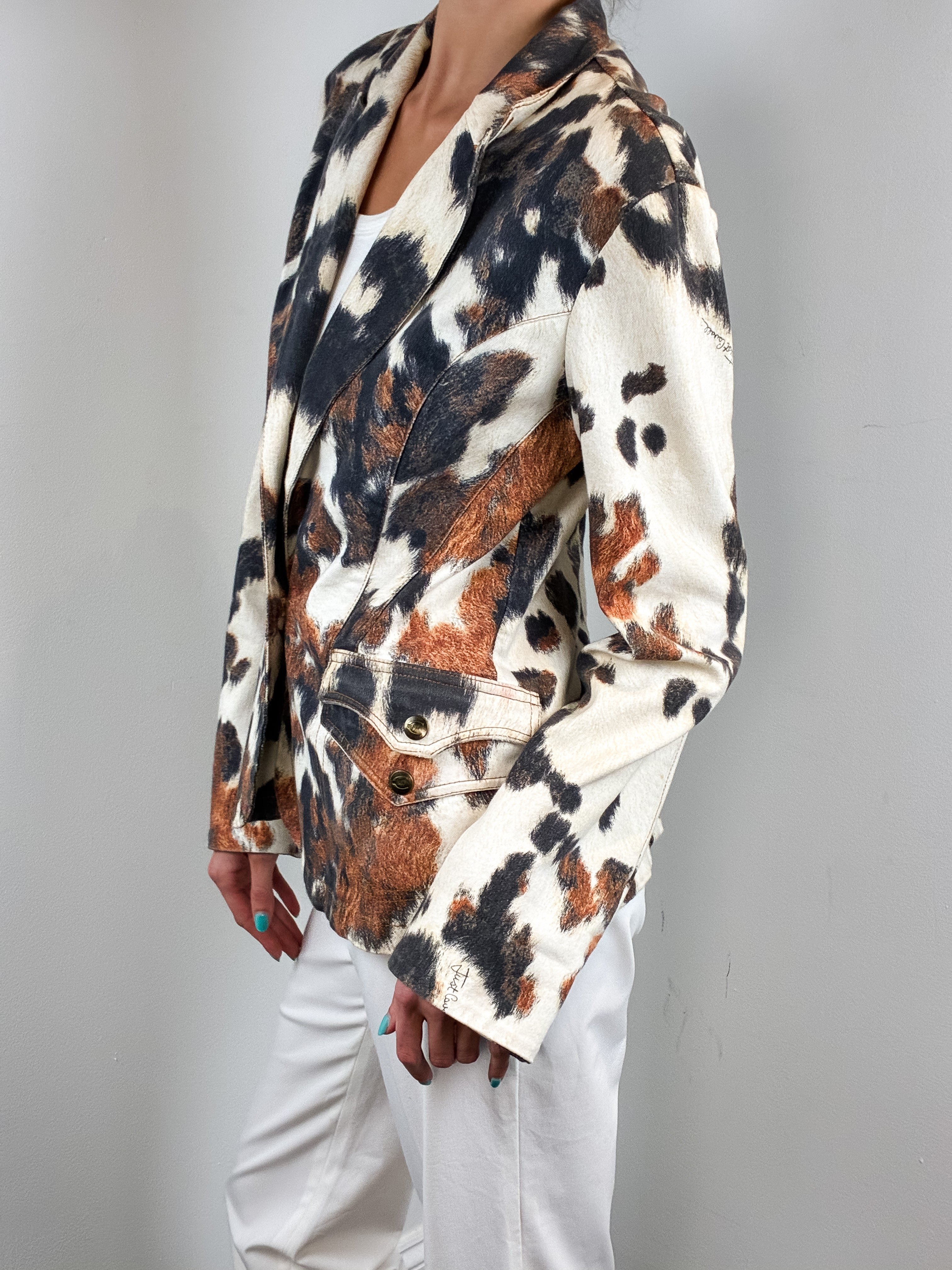Just Cavalli 2000s Cow Print Cotton Blazer - L
