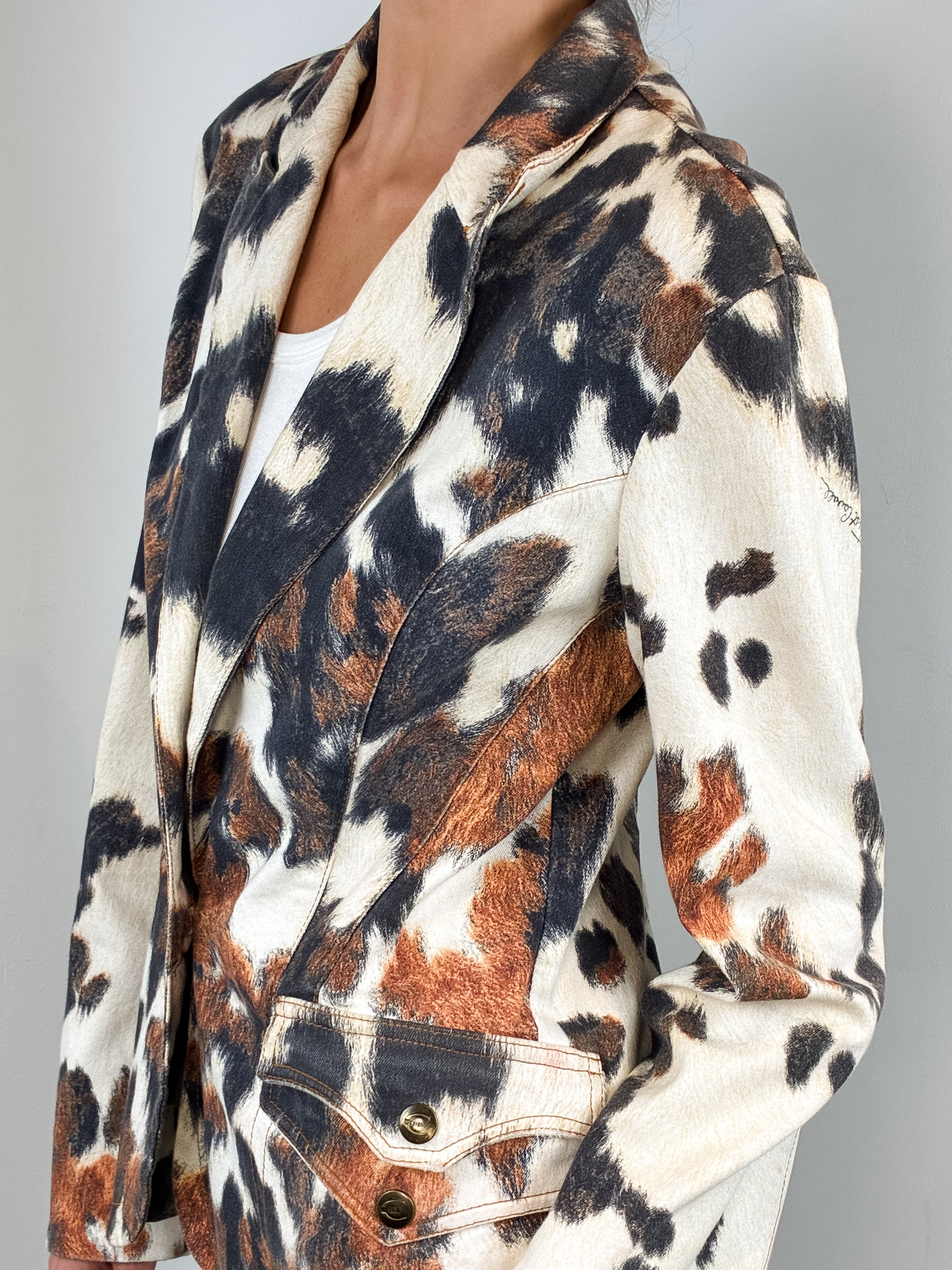 Just Cavalli 2000s Cow Print Cotton Blazer - L