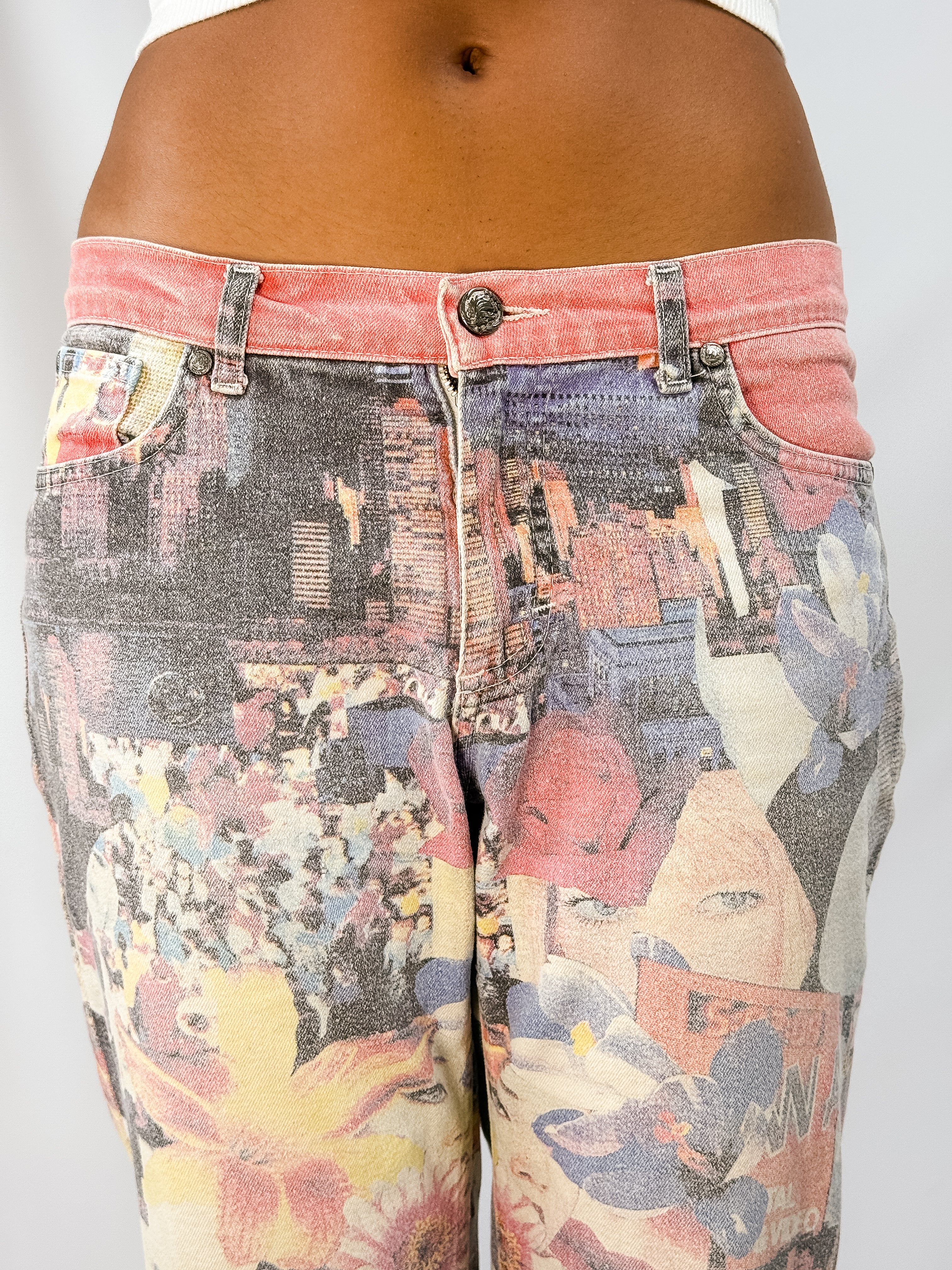 Roberto Cavalli 2000s Photo Collage Print Low-Rise Jeans - W29