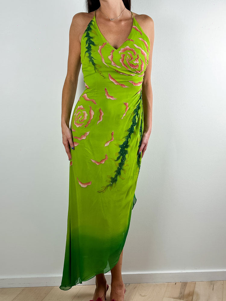 Fedeli Green Silk Vintage Dress