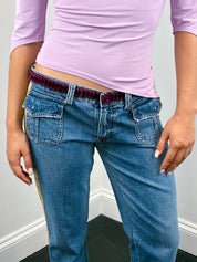 D&G Dolce & Gabbana 2000s Velvet Waistband Ombré Lace Trim Jeans - W28