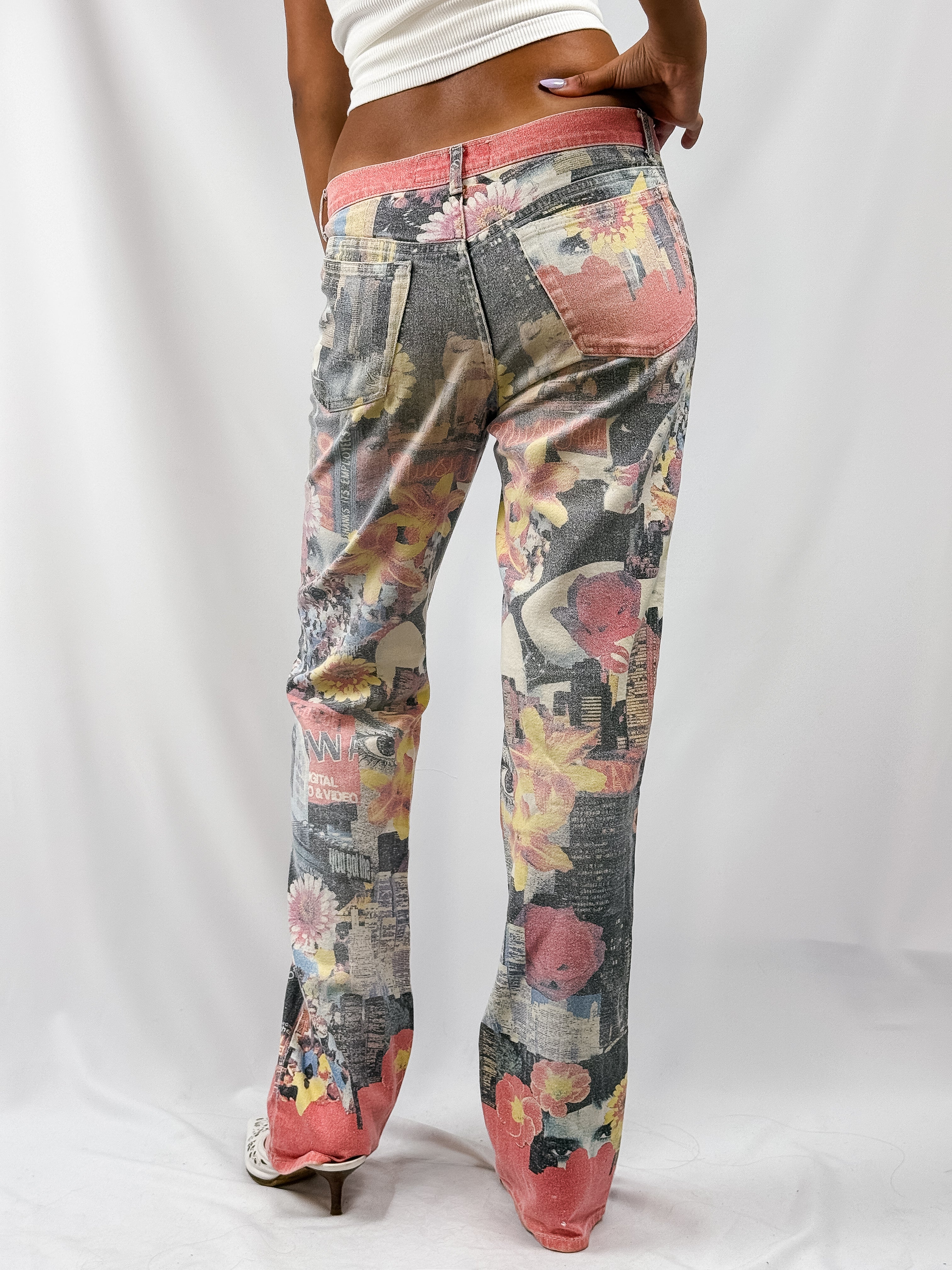 Roberto Cavalli 2000s Photo Collage Print Low-Rise Jeans - W29