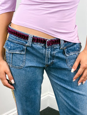 D&G Dolce & Gabbana 2000s Velvet Waistband Ombré Lace Trim Jeans - W28
