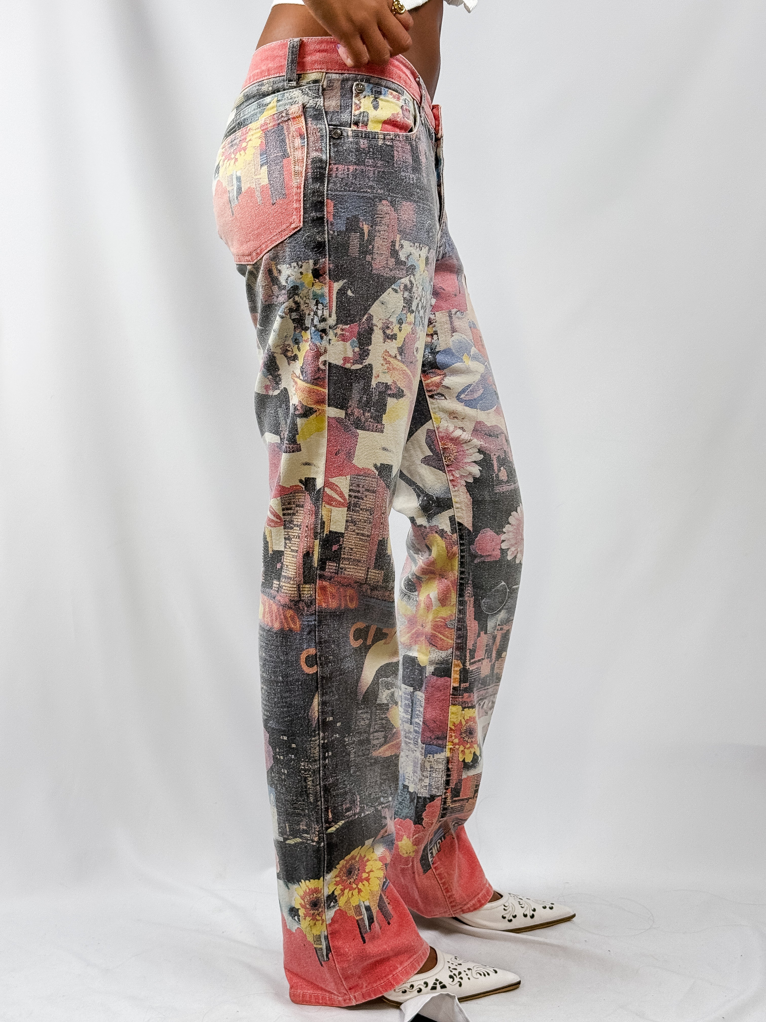 Roberto Cavalli 2000s Photo Collage Print Low-Rise Jeans - W29