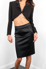 D&G 2000s Black Stretch Satin Pencil Skirt - S/M