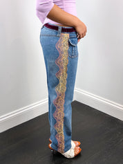 D&G Dolce & Gabbana 2000s Velvet Waistband Ombré Lace Trim Jeans - W28