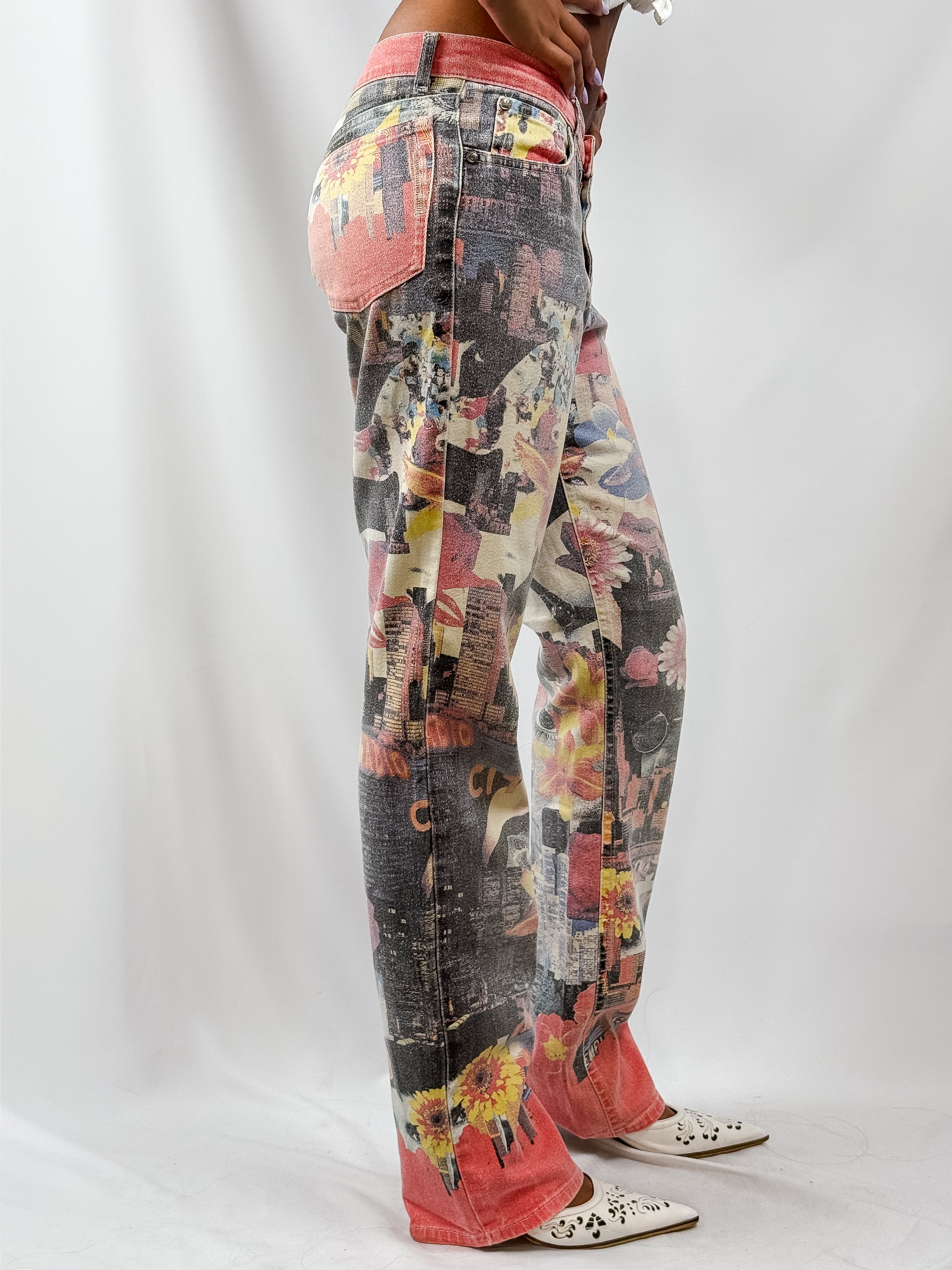 Roberto Cavalli 2000s Photo Collage Print Low-Rise Jeans - W29