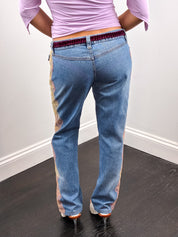 D&G Dolce & Gabbana 2000s Velvet Waistband Ombré Lace Trim Jeans - W28