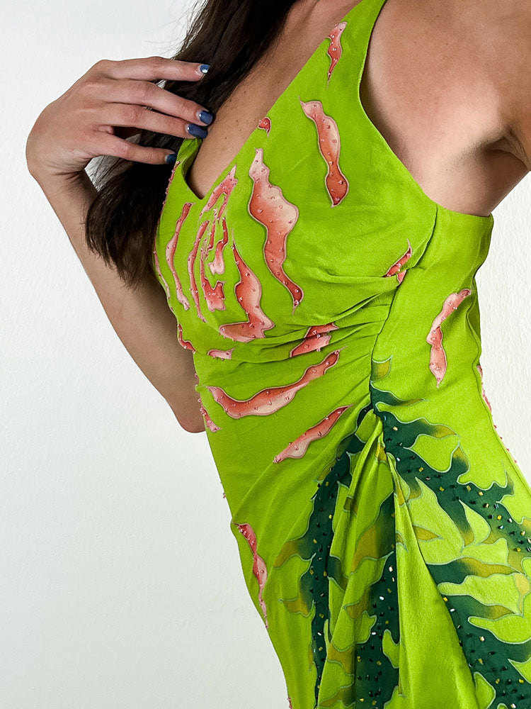 Fedeli Green Silk Vintage Dress