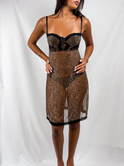 D&G Dolce & Gabbana Underwear 2000s Leopard Mesh Bustier Slip Dress - XS