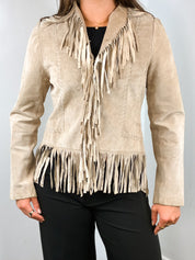 2000s Tan Suede Whipstitch Fringe Jacket - S/M