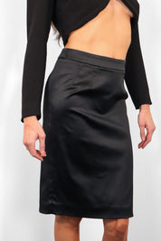 D&G 2000s Black Stretch Satin Pencil Skirt - S/M