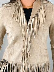 2000s Tan Suede Whipstitch Fringe Jacket - S/M