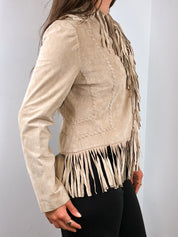 2000s Tan Suede Whipstitch Fringe Jacket - S/M