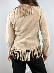 2000s Tan Suede Whipstitch Fringe Jacket - S/M