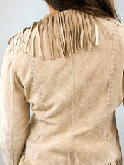 2000s Tan Suede Whipstitch Fringe Jacket - S/M