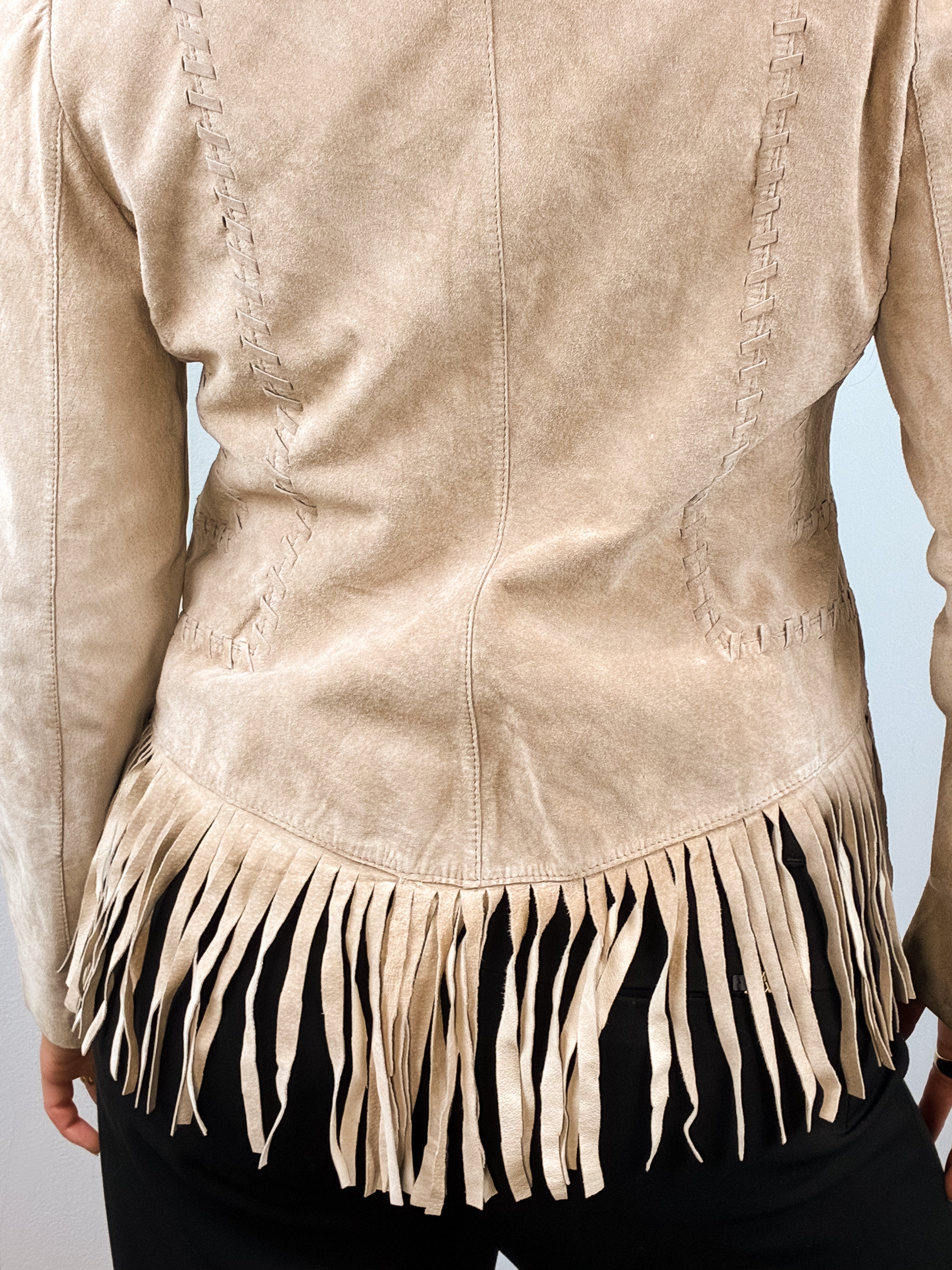 2000s Tan Suede Whipstitch Fringe Jacket - S/M