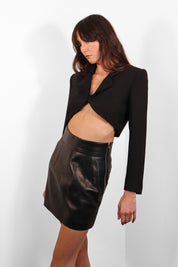Claude Montana 1980s Black Lambskin Leather Zip Pocket Mini Skirt - S