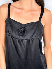 2000s Black Silk Rosette Babydoll Cami - S/M