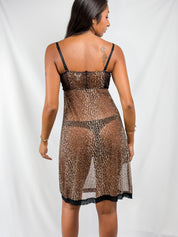 D&G Dolce & Gabbana Underwear 2000s Leopard Mesh Bustier Slip Dress - XS