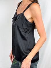 2000s Black Silk Rosette Babydoll Cami - S/M