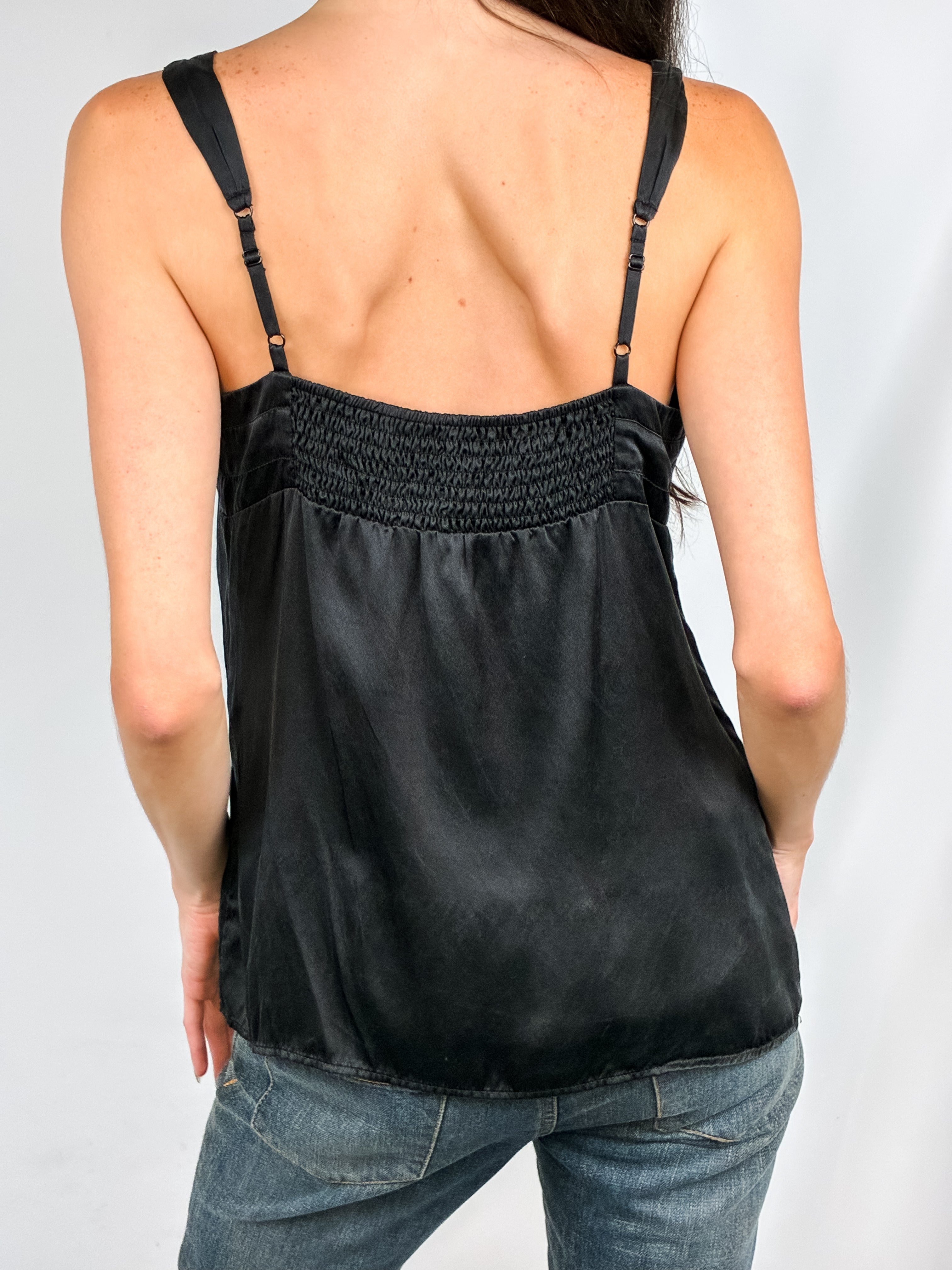 2000s Black Silk Rosette Babydoll Cami - S/M