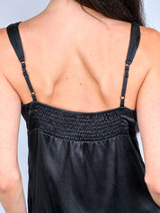 2000s Black Silk Rosette Babydoll Cami - S/M
