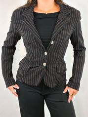 Plein Sud 2000s Black Pinstripe Tailored Blazer - S/M
