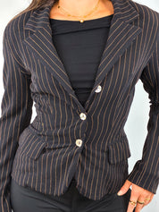 Plein Sud 2000s Black Pinstripe Tailored Blazer - S/M