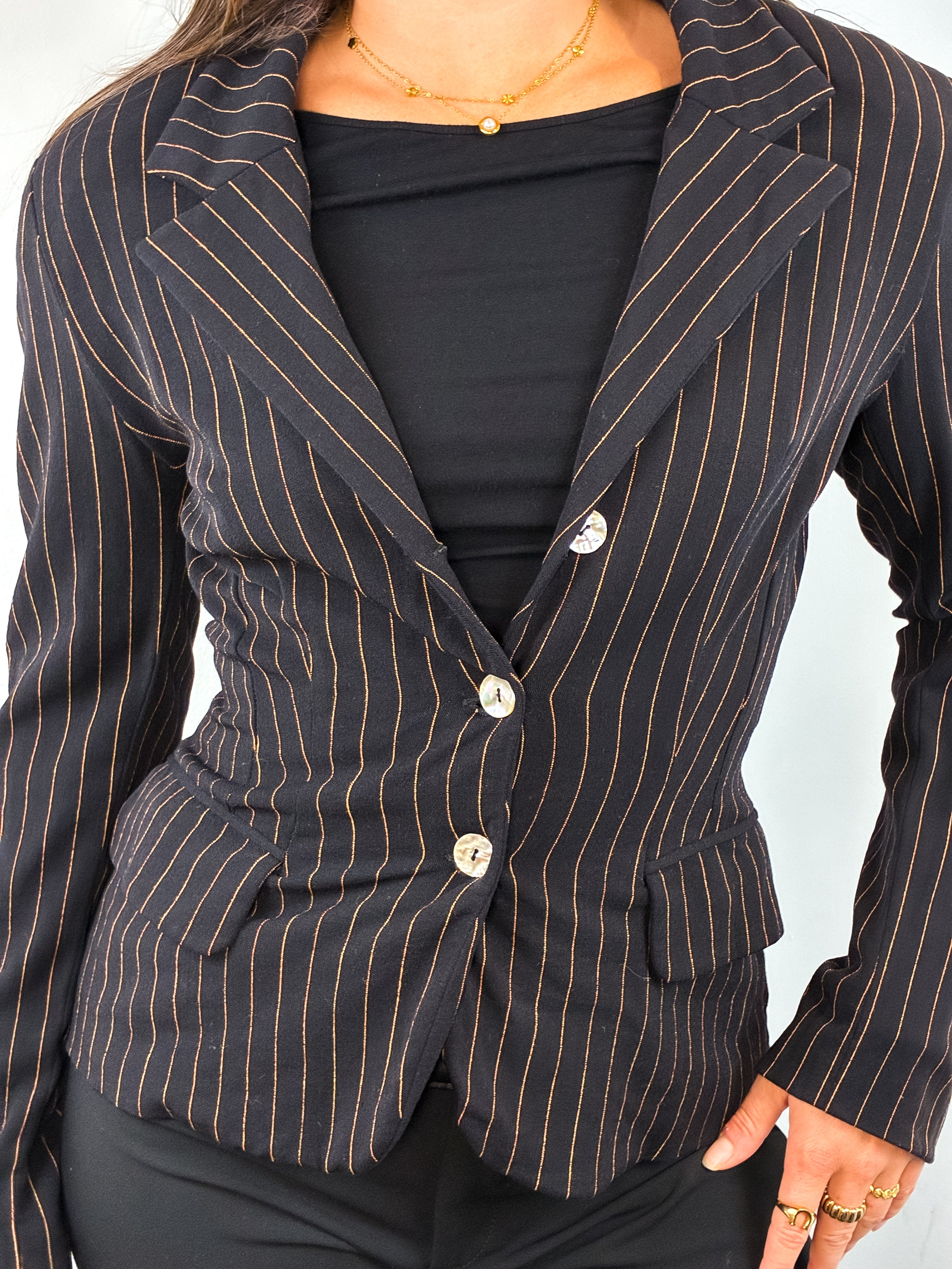Plein Sud 2000s Black Pinstripe Tailored Blazer - S/M
