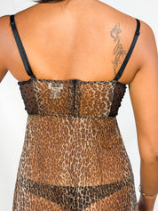 D&G Dolce & Gabbana Underwear 2000s Leopard Mesh Bustier Slip Dress - XS