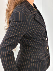 Plein Sud 2000s Black Pinstripe Tailored Blazer - S/M