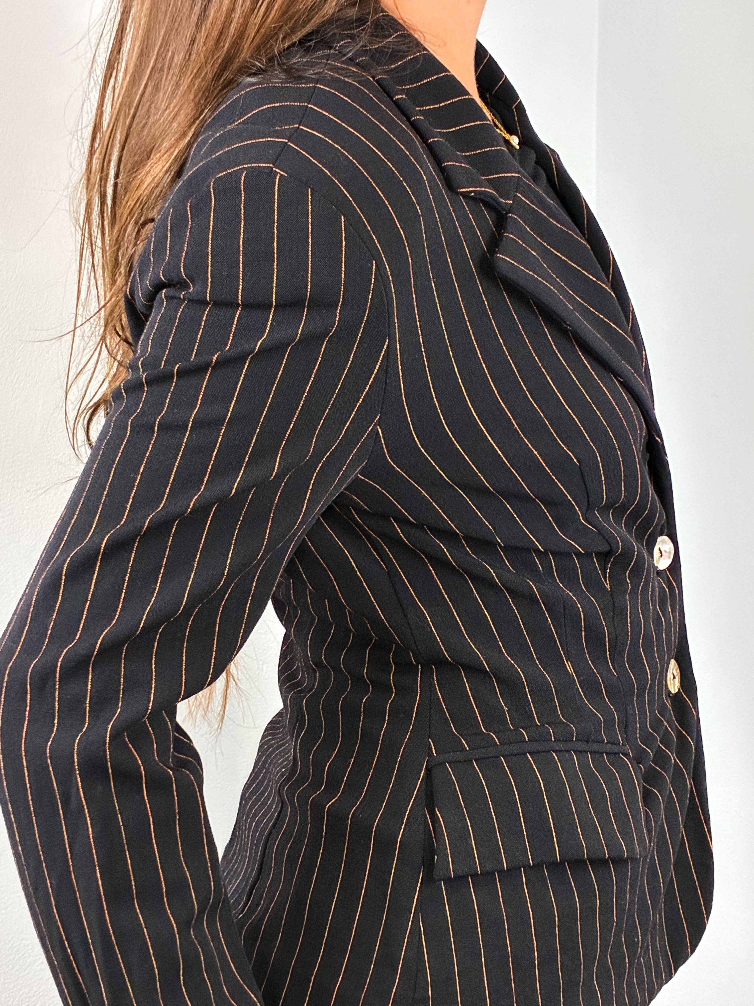 Plein Sud 2000s Black Pinstripe Tailored Blazer - S/M