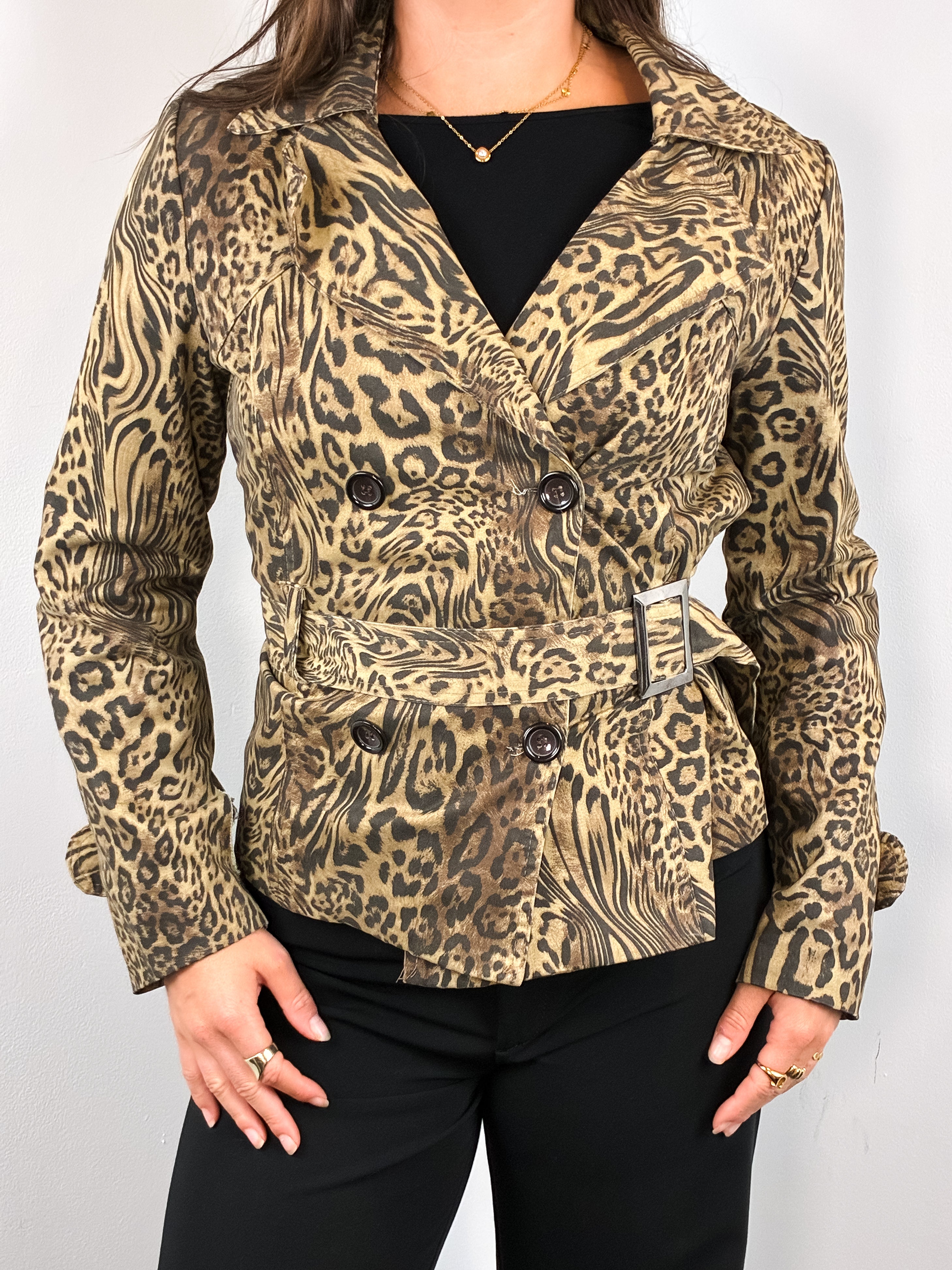 2000s Leopard Print Belted Jacket - S/M