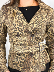 2000s Leopard Print Belted Jacket - S/M