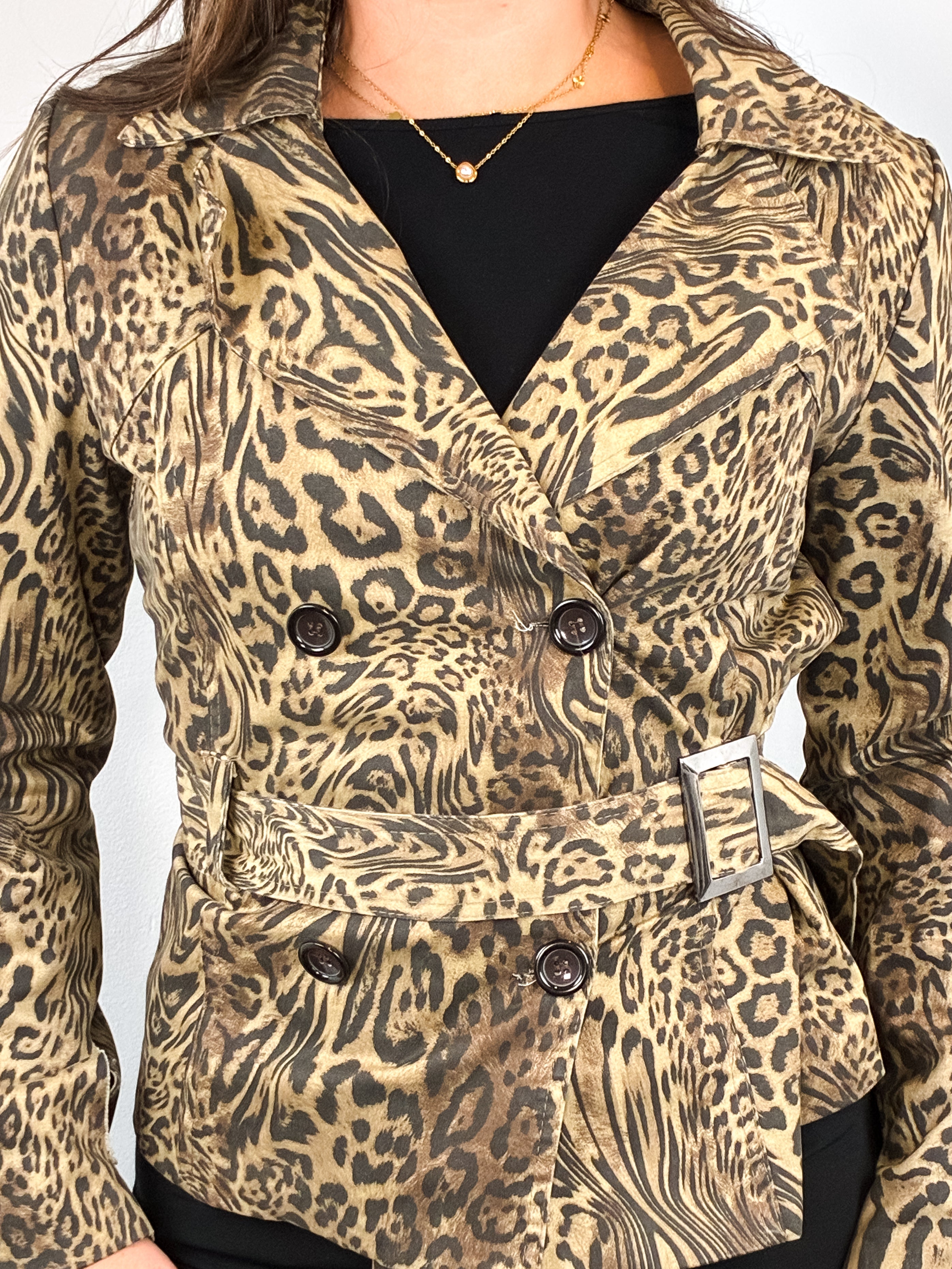2000s Leopard Print Belted Jacket - S/M