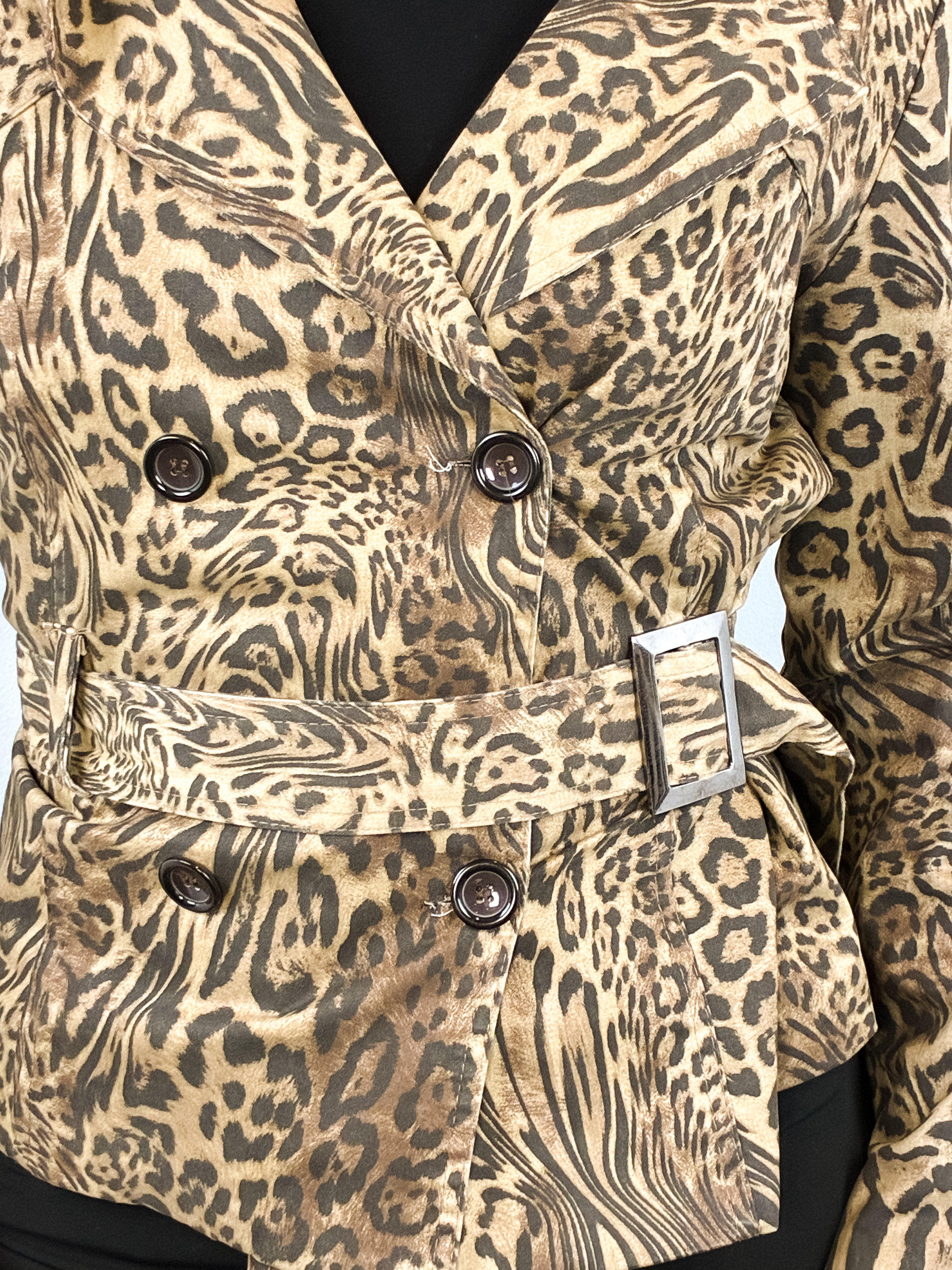 2000s Leopard Print Belted Jacket - S/M