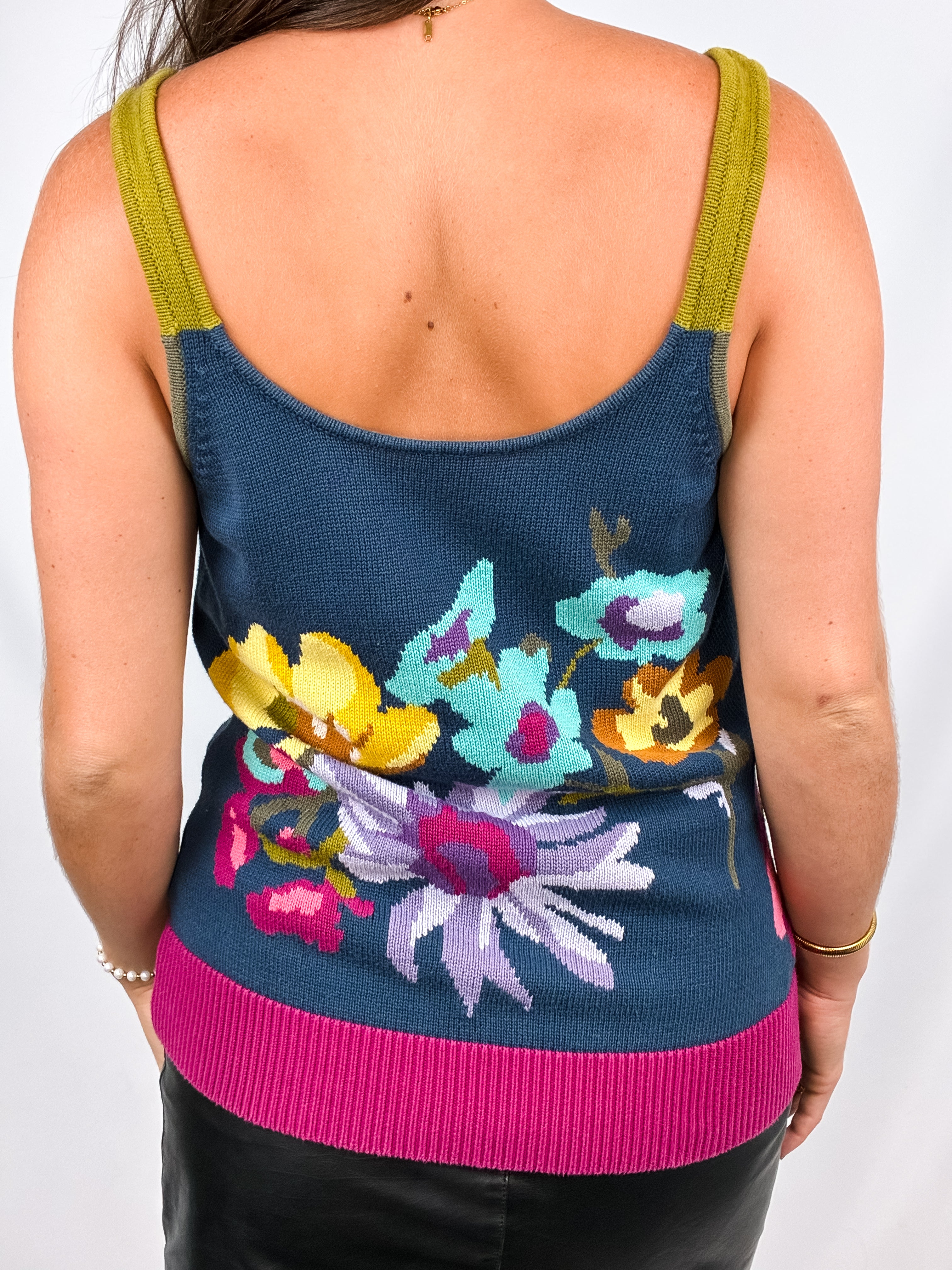 Kenzo 2000s Teal Floral Intarsia Knit Tank - S/M